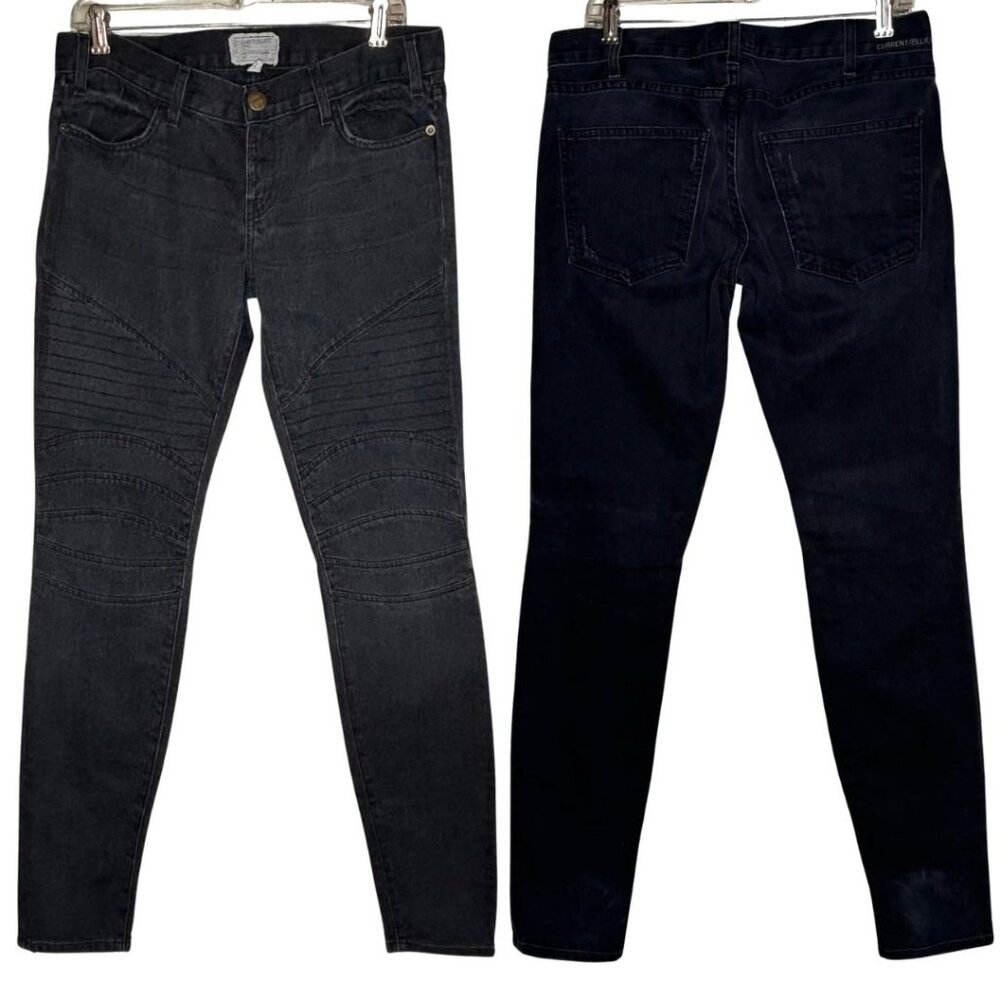 Current Elliott THE MOTO Skinny Stitched Motorcycle Jeans NIGHT Wash Black 29